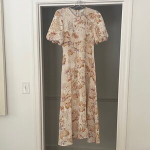 Alemais Cream and Tan Floral Midi Dress